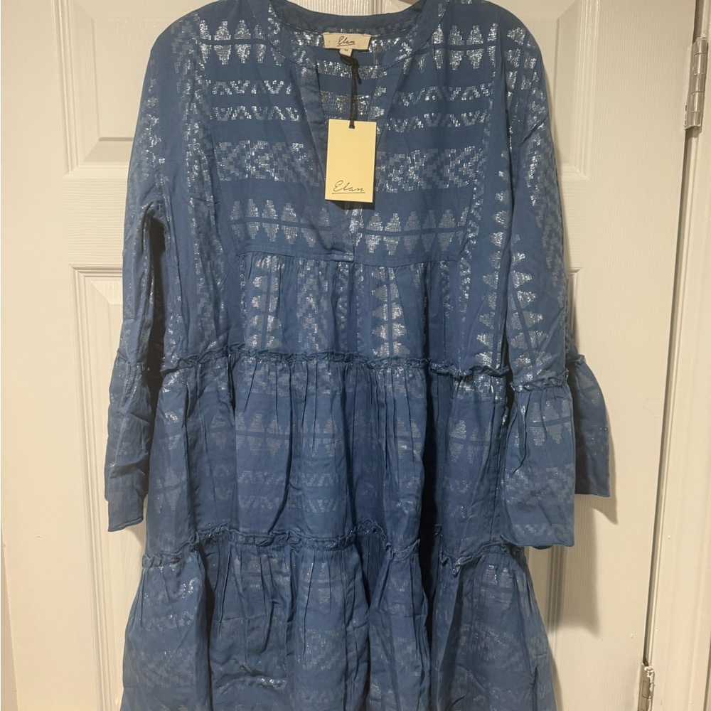 Elan Blue Tiered Midi Dress